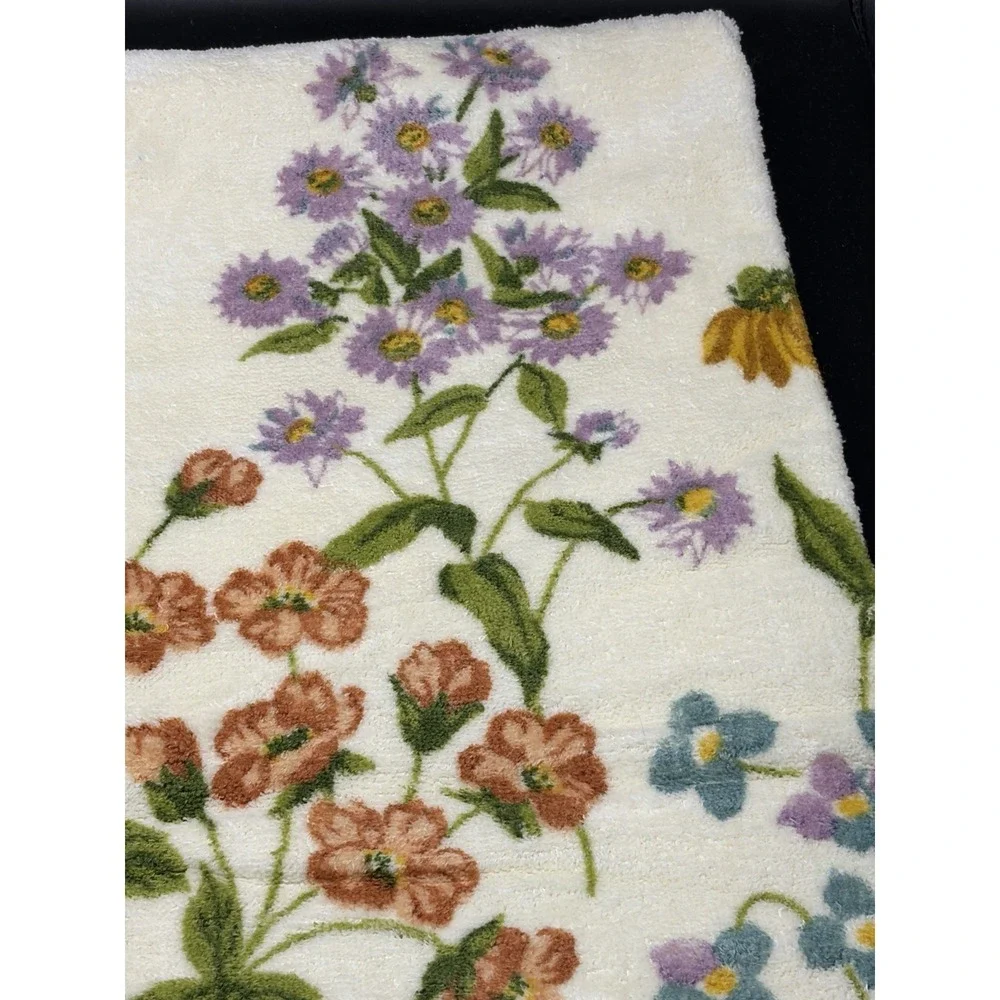 Floral Bath Towel/Washcloth/HandtowelCotton/Purple Blue Orange Vtg Retro MCM 70s